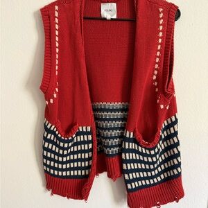 Found Red and Blue Women's Cardigan Vest